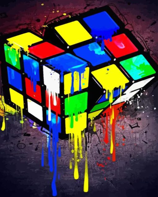 Splatter Rubiks Cube Diamond Painting