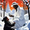 Black Father And Child In Snow Diamond Painting