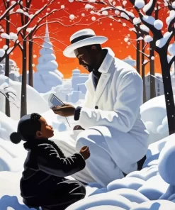 Black Father And Child In Snow Diamond Painting