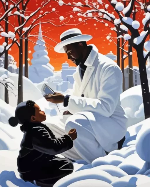 Black Father And Child In Snow Diamond Painting