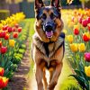 German Shepherd And Tulips Diamond Painting