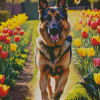 German Shepherd And Tulips Diamond Painting