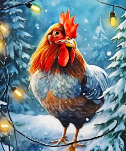 Holiday Rooster Christmas Lights Diamond Painting