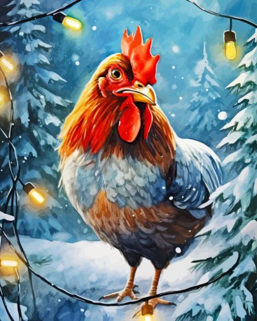 Holiday Rooster Christmas Lights Diamond Painting