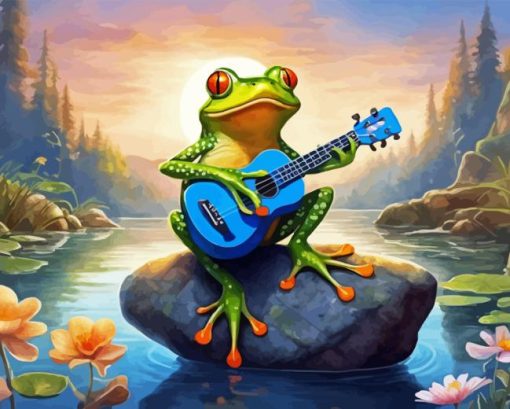 Little Frog Playing Guitar Diamond Painting