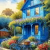 Bicycle And Blue House Diamond Painting