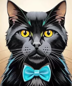 Black Cat In A Blue Tie Diamond Painting