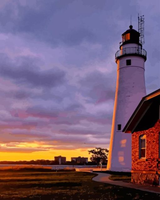 Fort Gratiot Lighthouse At Sunset Diamond Painting