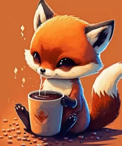 Fox With Coffee Diamond Painting