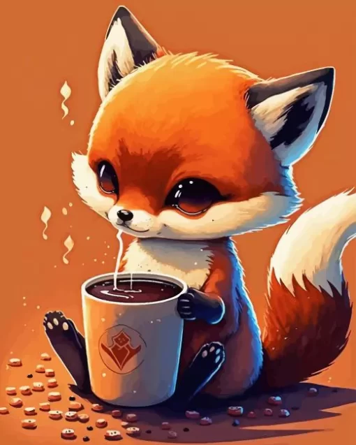 Fox With Coffee Diamond Painting