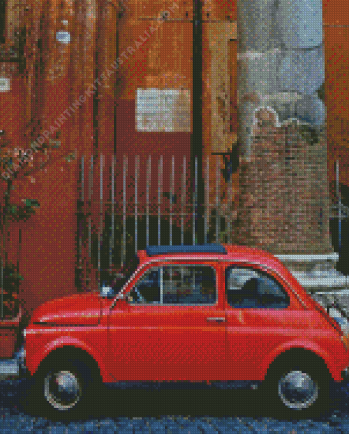 Orange Fiat 500 Car Diamond Painting