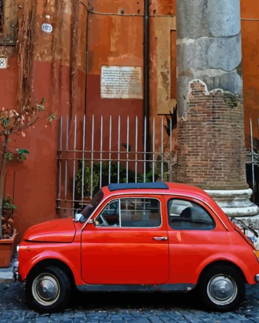 Orange Fiat 500 Car Diamond Painting