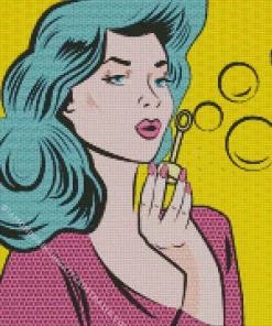 Pop Art Girl Blowing Bubble Diamond Painting