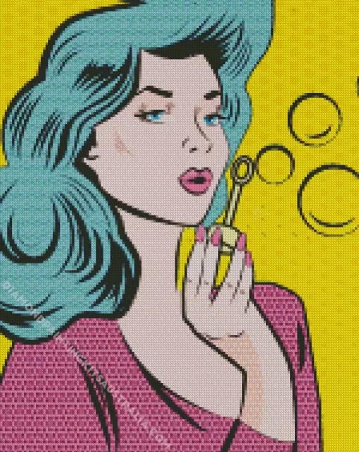 Pop Art Girl Blowing Bubble Diamond Painting