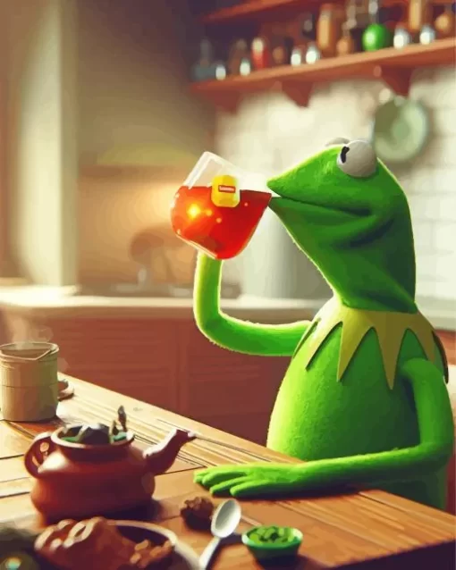 Aesthetic Frog Sipping Tea Diamond Painting