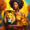 Afro Lady And Lion Diamond Painting