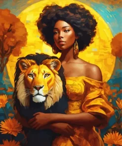 Afro Lady And Lion Diamond Painting