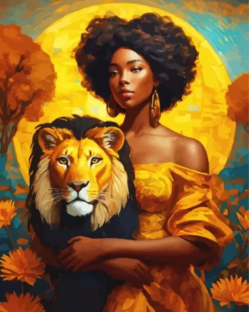 Afro Lady And Lion Diamond Painting