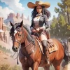 Black Cowgirl On Brown Horse Diamond Painting