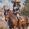 Black Cowgirl On Brown Horse Diamond Painting