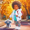 Black Girl And Her Grey Puppy Poodle Diamond Painting