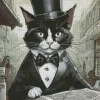 Black Tie Cat Reading Newspaper Diamond Painting