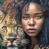 Black Woman By Leopard Diamond Painting