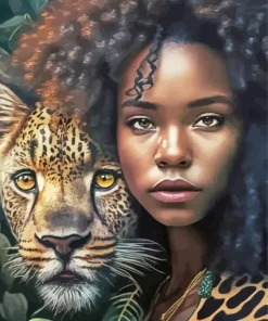 Black Woman By Leopard Diamond Painting