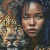 Black Woman By Leopard Diamond Painting