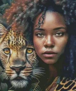 Black Woman By Leopard Diamond Painting