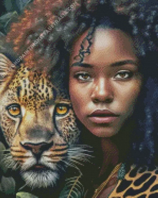 Black Woman By Leopard Diamond Painting