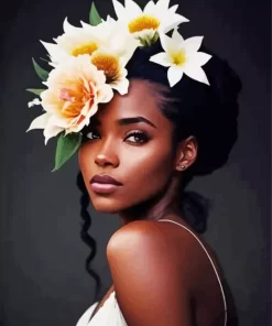 Black Woman Flowers On Head Diamond Painting