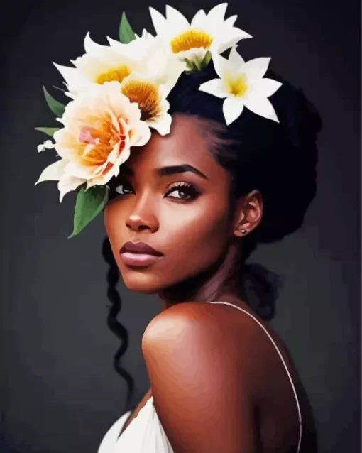 Black Woman Flowers On Head Diamond Painting