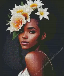 Black Woman Flowers On Head Diamond Painting