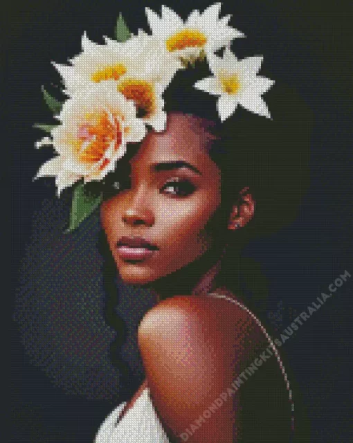 Black Woman Flowers On Head Diamond Painting