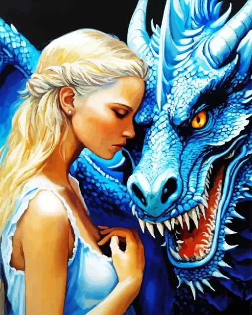 Blond Girl And Dragon Diamond Painting