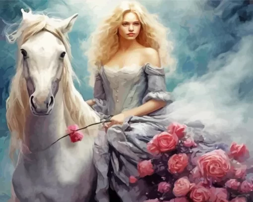 Blonde And Horse Diamond Painting