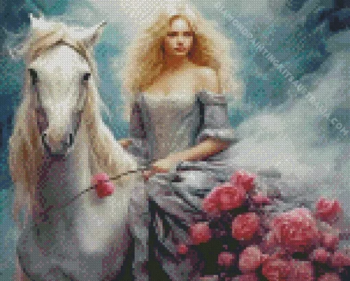 Blonde And Horse Diamond Painting