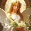 Blonde Angel Holding Flowers Diamond Painting