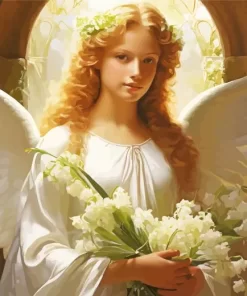 Blonde Angel Holding Flowers Diamond Painting