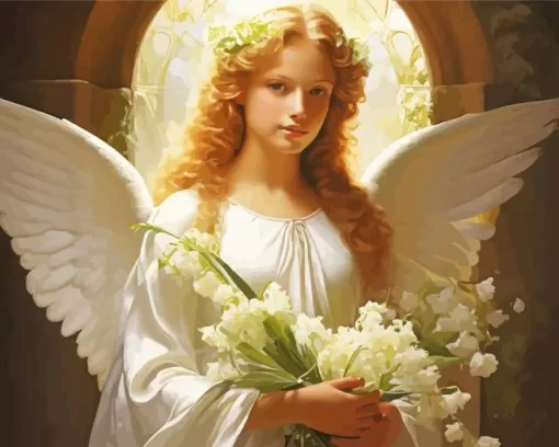 Blonde Angel Holding Flowers Diamond Painting