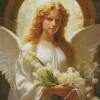 Blonde Angel Holding Flowers Diamond Painting