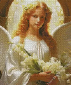 Blonde Angel Holding Flowers Diamond Painting