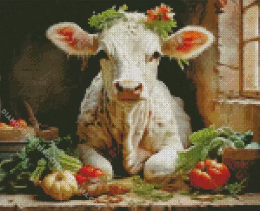 Blonde Cow Diamond Painting