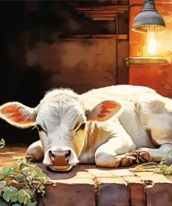 Blonde Cow Resting Diamond Painting