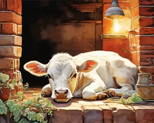 Blonde Cow Resting Diamond Painting