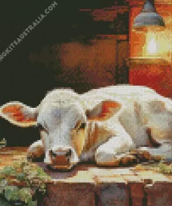 Blonde Cow Resting Diamond Painting