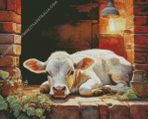 Blonde Cow Resting Diamond Painting