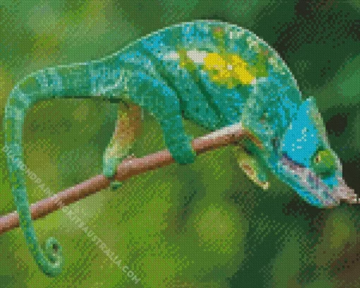 Blue And Green Chameleon Diamond Painting