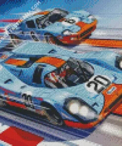 Blue And Orange Gt40 Race Cars Diamond Painting